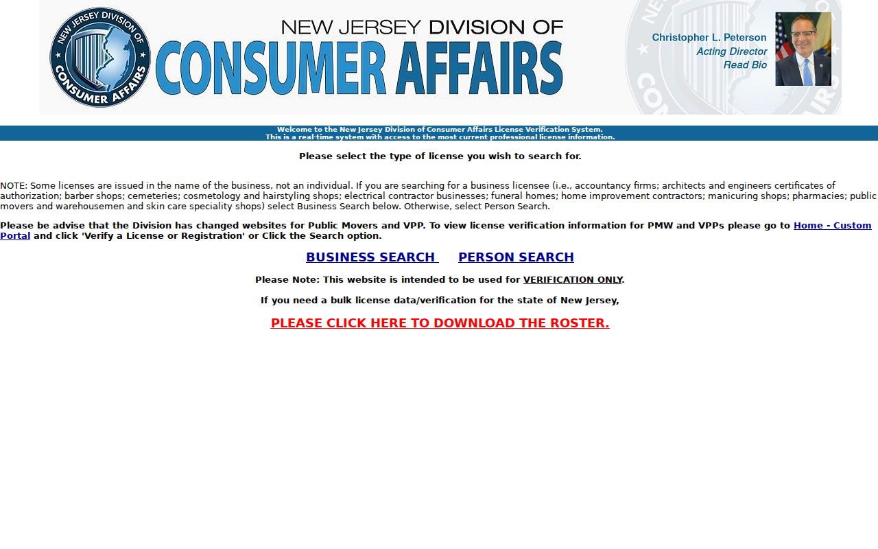 Brick Township resident directory New Jersey professional license verification