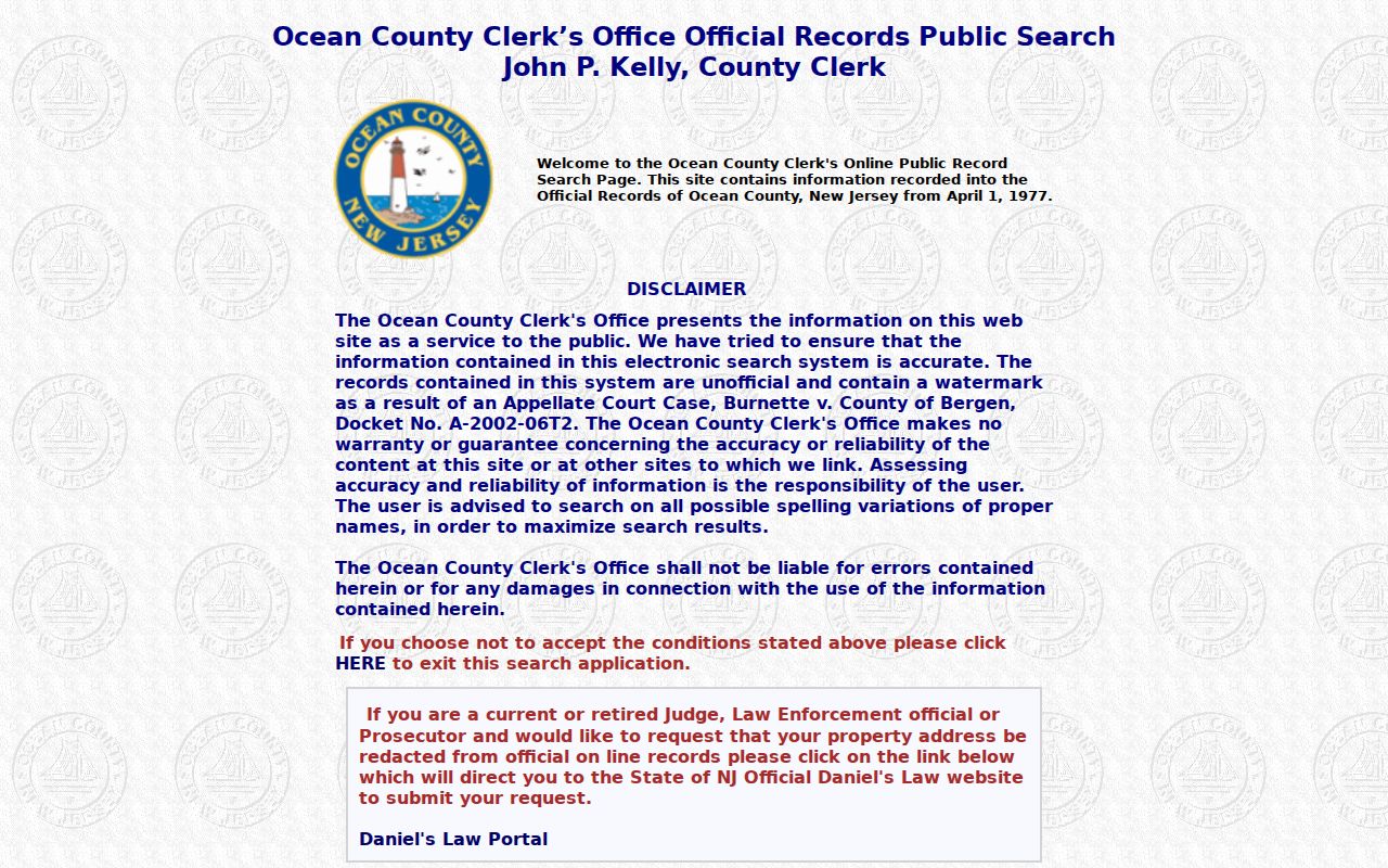 Brick Township resident directory Ocean County deed index search