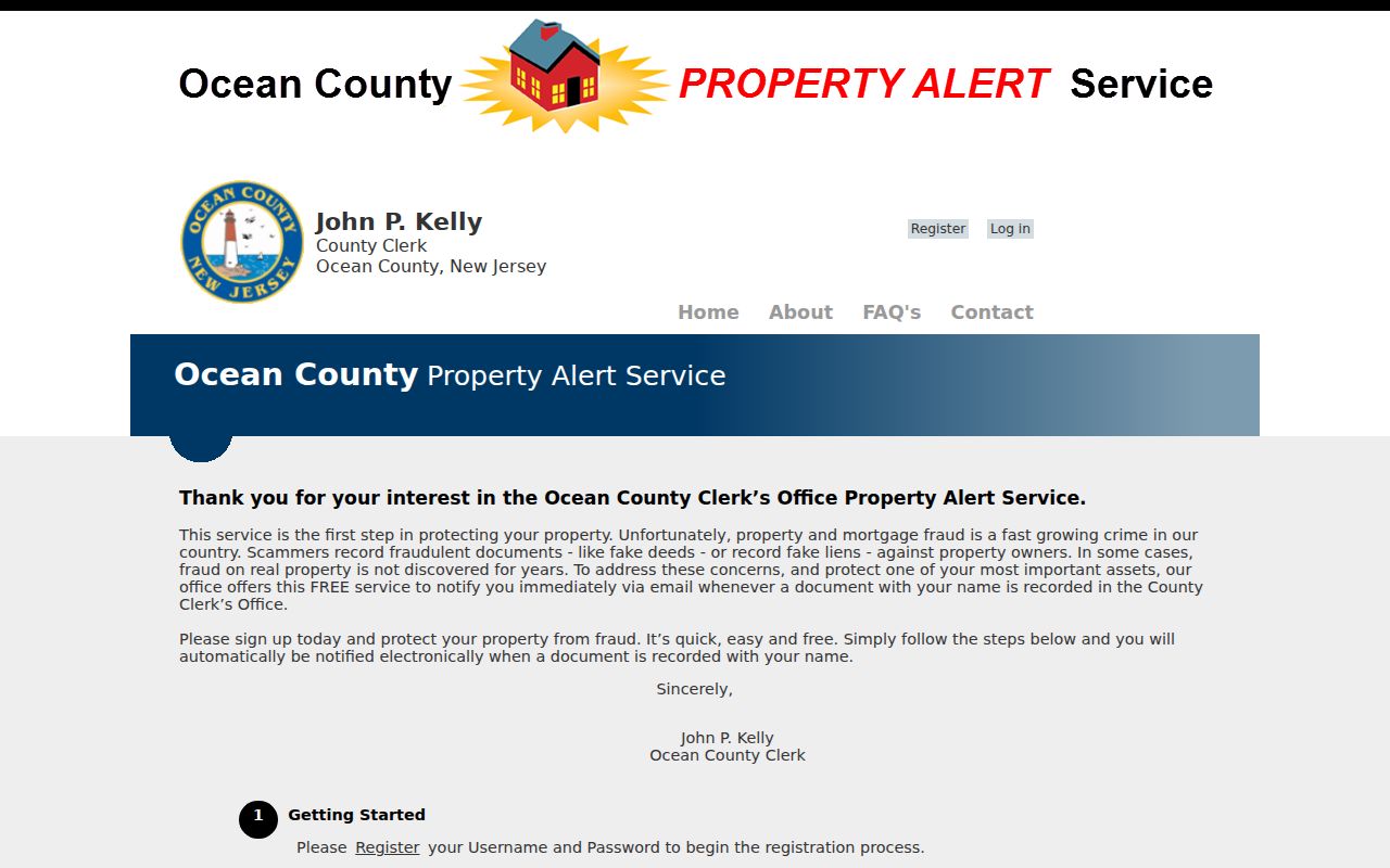 Brick Township resident directory Ocean County Property Alert registration
